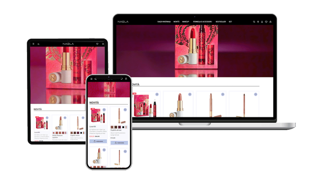 Mockup sito di trucchi e cosmetici su laptop, Ipad e smartphone