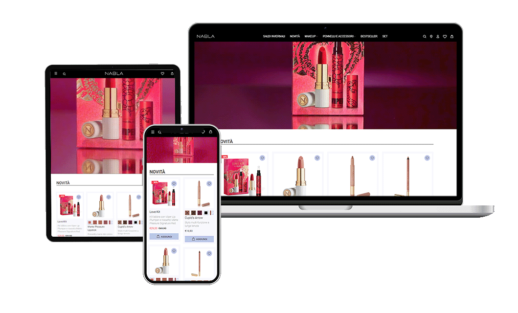 Mockup sito di trucchi e cosmetici su laptop, Ipad e smartphone